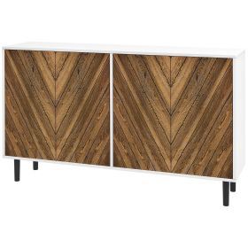 Sideboard Cabinet Kitchen Hutch Adjustable Shelves 4 Chevron Doors Brown