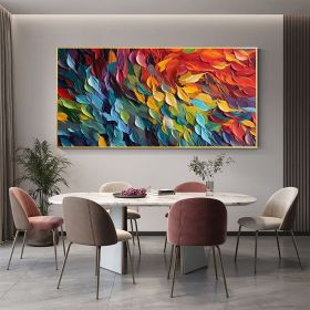 Handmade Oil Painting Original Colorful Feathers Oil Painting On Canvas Large Wall Art Abstract Colorful Painting Custom Painting Living room Hom (style: 01, size: 90x120cm)